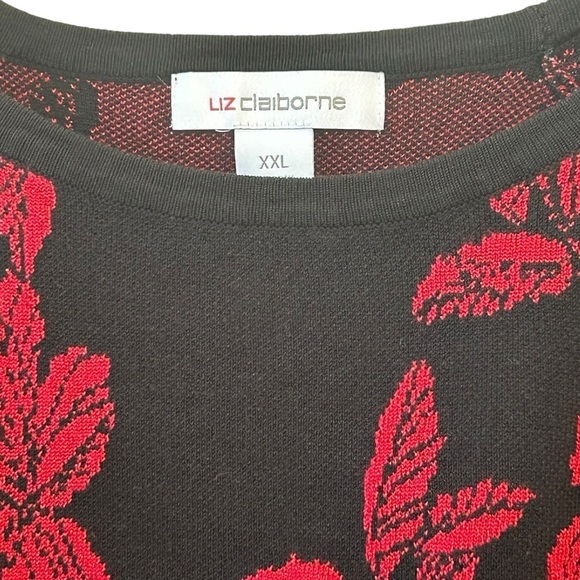 Liz Claiborne Women's Red Black Floral Holiday Winter Fall Sweater Blouse 2XL - Picture 7 of 9